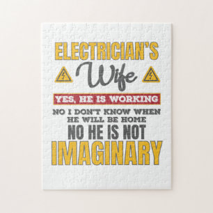 Funny Electricians Wife Gift Yes He's Working Gift Jigsaw Puzzle