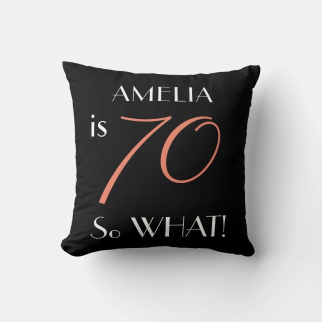 Funny Elegant Black 70th Birthday Throw Pillow (Front)