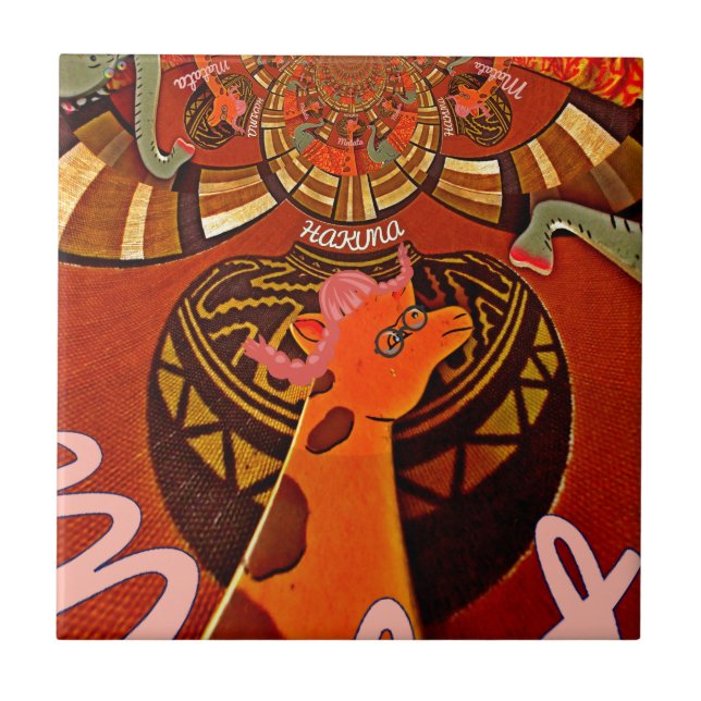 Funny Elegant Giraffe Accessorized African Style Ceramic Tile (Front)