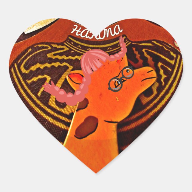 Funny Elegant Giraffe Accessorized African Style Heart Sticker (Front)