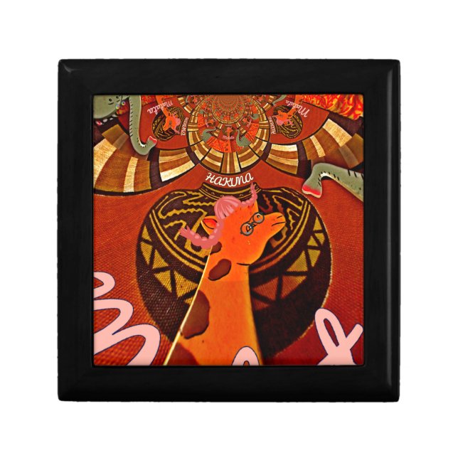 Funny Elegant Giraffe Accessorized African Style Keepsake Box (Front)