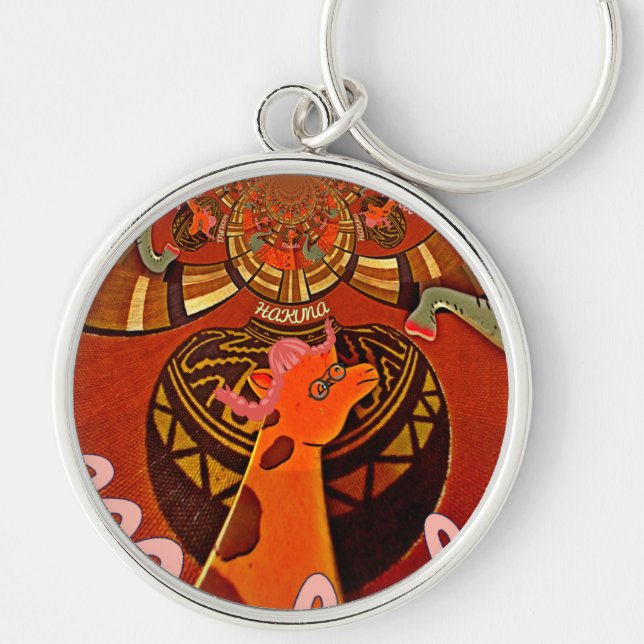 Funny Elegant Giraffe Accessorized African Style Keychain (Front)