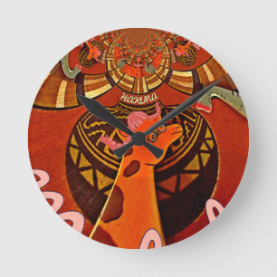 Funny Elegant Giraffe Accessorized African Style Round Clock