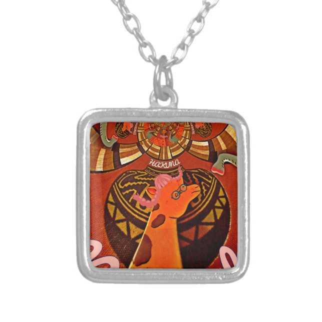 Funny Elegant Giraffe Accessorized African Style Silver Plated Necklace (Front)