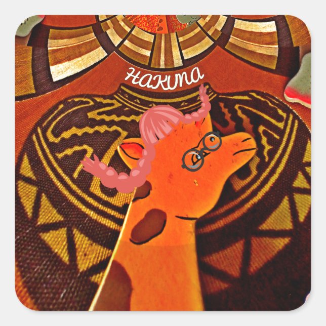 Funny Elegant Giraffe Accessorized African Style Square Sticker (Front)