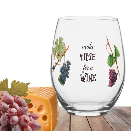 Funny Elegant Make Time for a Wine  Stemless Wine Glass
