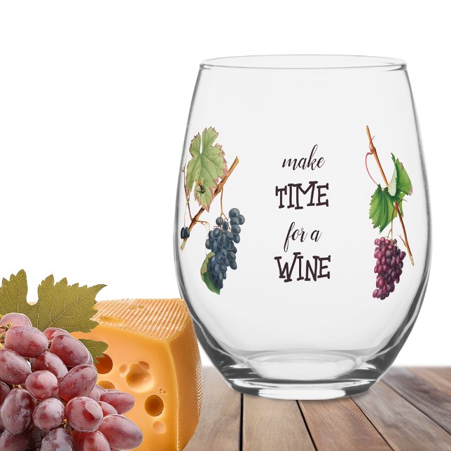 Funny Elegant Make Time for a Wine  Stemless Wine Glass (Creator Uploaded)