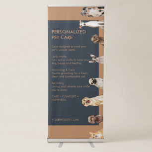 Funny Elegant Navy Brown Dogs Floral Pet Care Retractable Banner