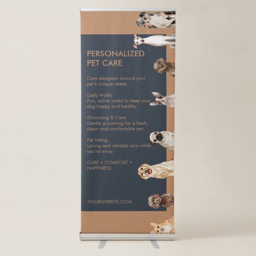 Funny Elegant Navy Brown Dogs Floral Pet Care Retractable Banner