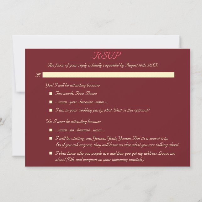 Funny Elegant Personalized Wedding RSVP Invitation (Front)