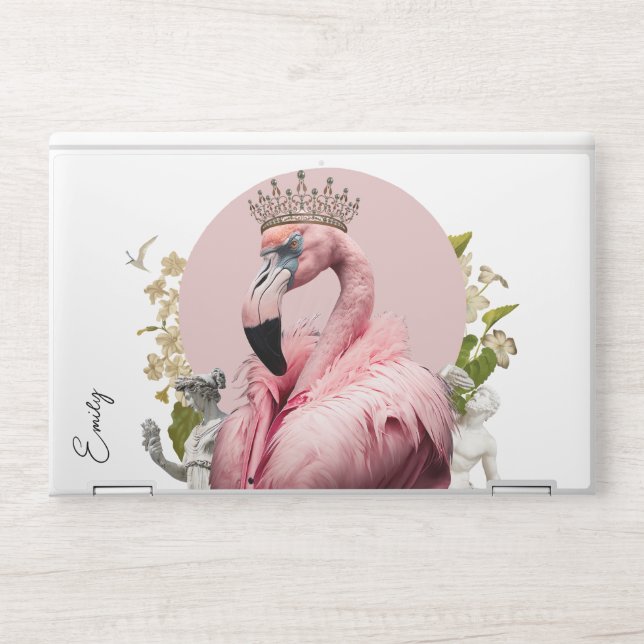 Funny Elegant Queen Pink Flamingo with Name HP Laptop Skin (Front)