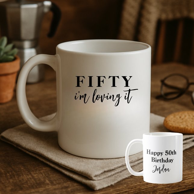 Funny Elegant Simple I'm Loving It 50th Birthday Coffee Mug (Creator Uploaded)