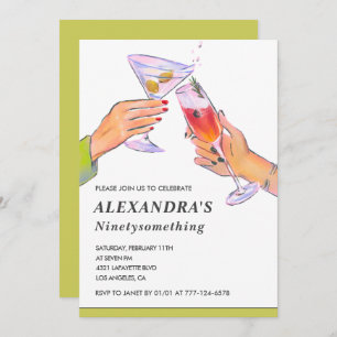 Funny Elegant Vintage Cocktail 92nd birthday Invitation