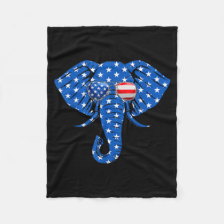 Funny Elephant American Flag Independence Day 4th Fleece Blanket