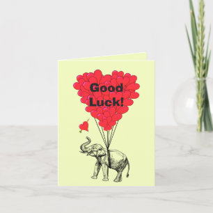 Funny elephant and heart good luck card