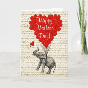 Funny elephant and love heart mothers day card