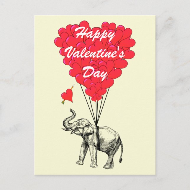 Funny elephant and love heart Valentines Holiday Postcard (Front)