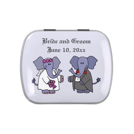 Funny Elephant Bride And Groom Wedding Art Candy Tin