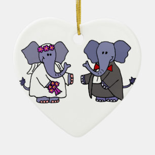 Funny Elephant Bride and Groom Wedding Design Ceramic Ornament