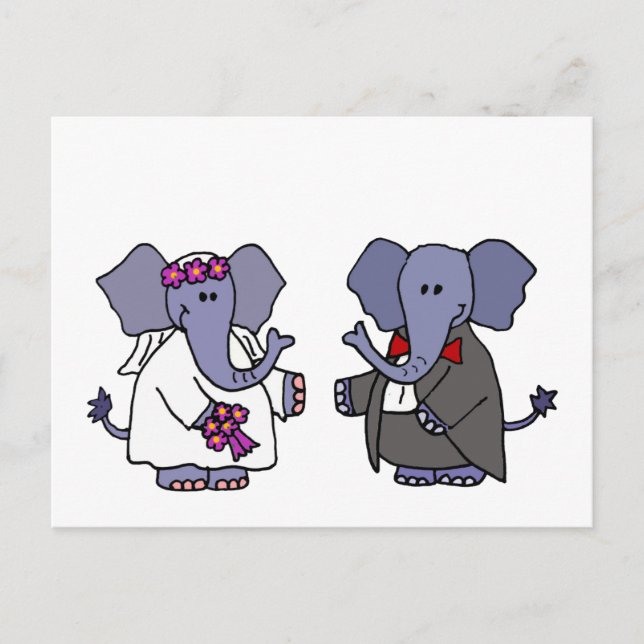 Funny Elephant Bride and Groom Wedding Design Postcard (Front)