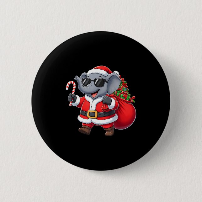 Funny Elephant Christmas Santa Outfit Xmas Boys Gi Button (Front)