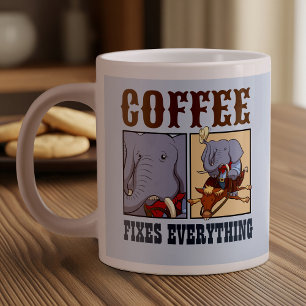 Funny Elephant Coffee Fixes Everything Cartoon Giant Coffee Mug