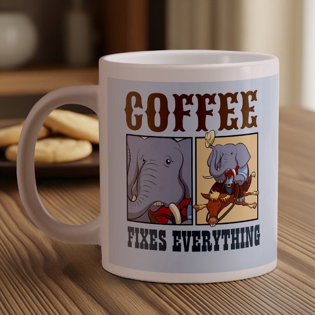 Funny Elephant Coffee Fixes Everything Cartoon Giant Coffee Mug (Creator Uploaded)
