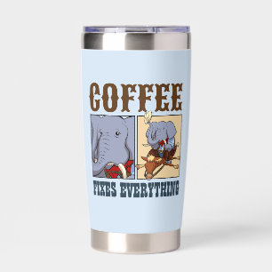 Funny Elephant Coffee Fixes Everything Cartoon Insulated Tumbler