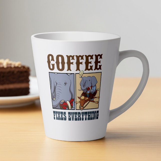Funny Elephant Coffee Fixes Everything Cartoon Latte Mug (Creator Uploaded)