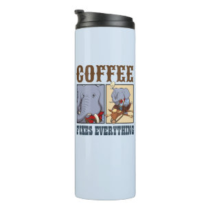 Funny Elephant Coffee Fixes Everything Cartoon Thermal Tumbler