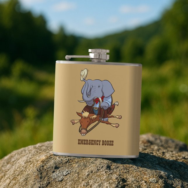 Funny Elephant Emergency Booze Cowboy Cartoon Flask (Creator Uploaded)