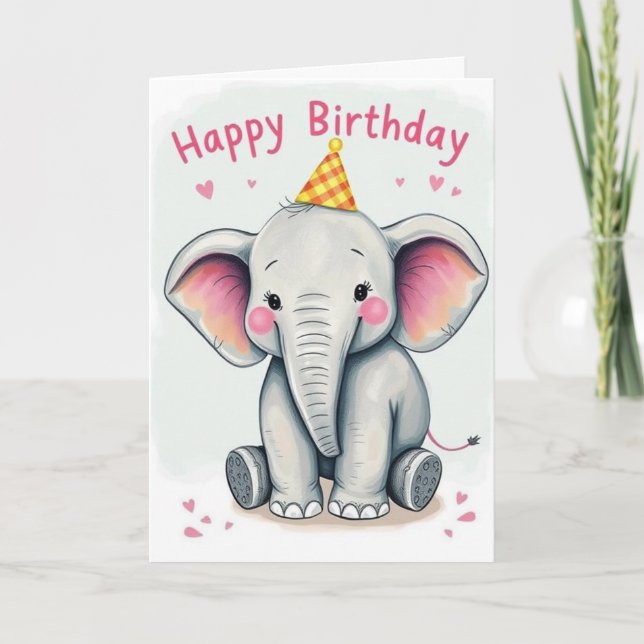 Funny Elephant Happy Birthday Card (Front)