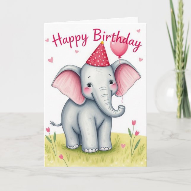 Funny Elephant Happy Birthday Card (Front)