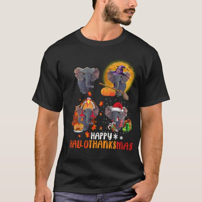 Funny Elephant Happy HalloThanksMas Christmas Gift T-Shirt (Front)
