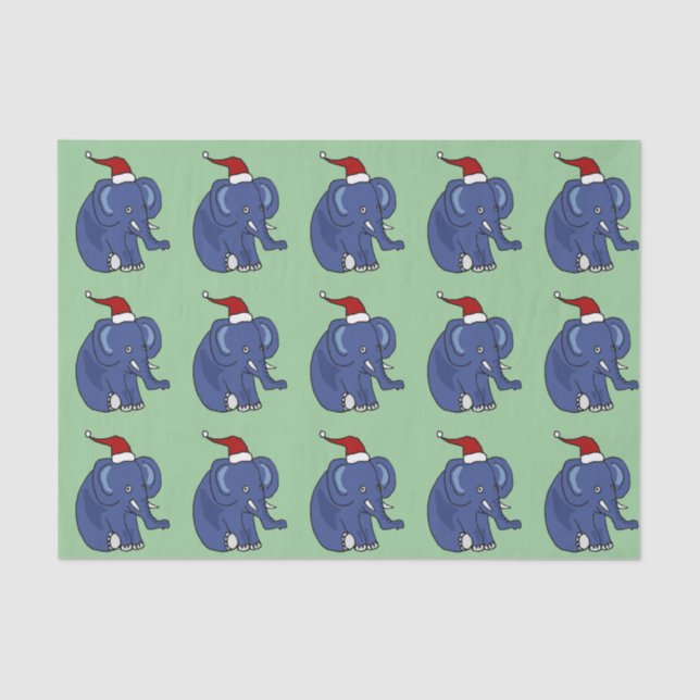 Funny Elephant in Santa Hat Tissue Paper (Front)