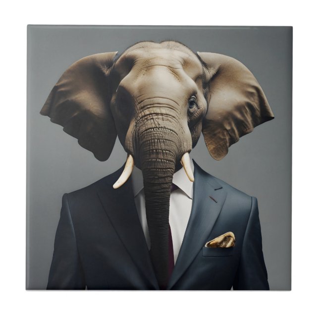 Funny elephant in suit ceramic tile (Front)
