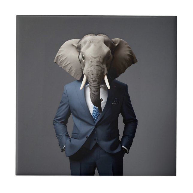 Funny elephant in suit ceramic tile (Front)