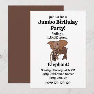 Funny Elephant Jumbo Birthday Party Invitation