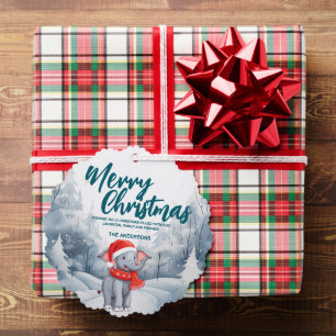 Funny Elephant Merry Xmas tree snow Holiday party Ornament Card