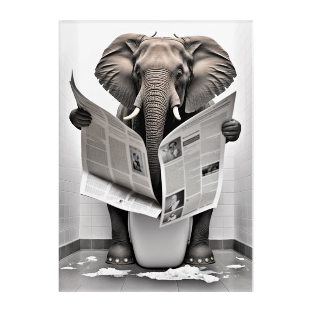 Funny Elephant on Bathroom Toilet Wildlife  Acrylic Print (Front)
