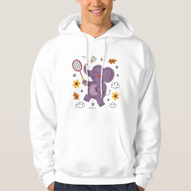 Funny elephant playing badminton for animals hoodie (Front)