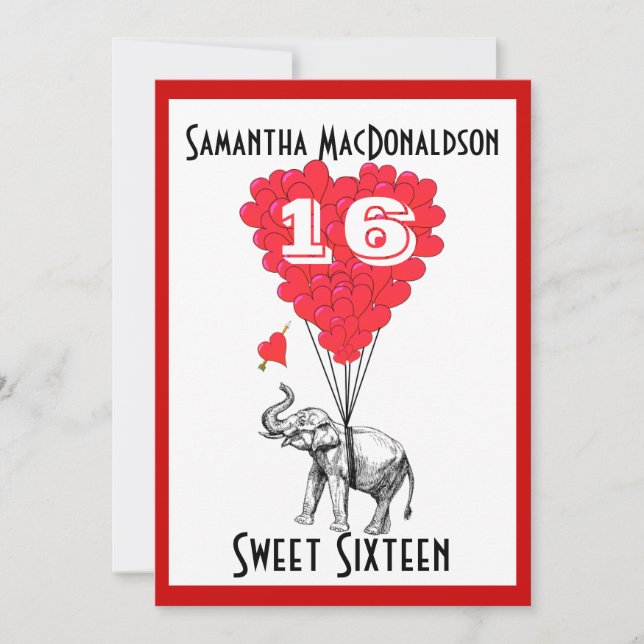 Funny elephant sweet sixteen party invitation (Front)