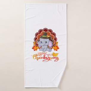 Funny elephant Turkey Happy Thanksgiving  Bath Towel