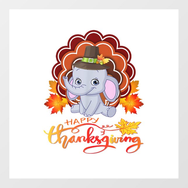 Funny elephant Turkey Happy Thanksgiving  Floor Decals (Front)