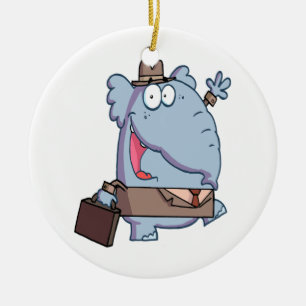 funny elephant with briefcase cartoon ceramic ornament