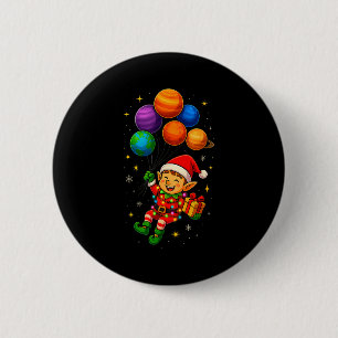 Funny Elf Astronaut With Planets Christmas Pjs For Button