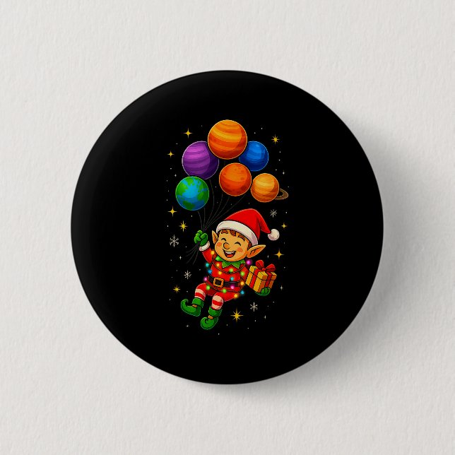 Funny Elf Astronaut With Planets Christmas Pjs For Button (Front)