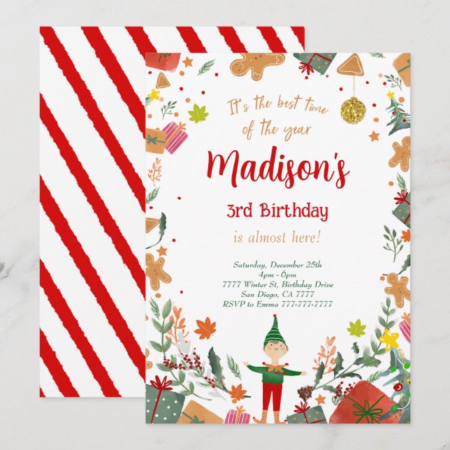 Funny Elf Birthday Party Invitation (Front/Back)