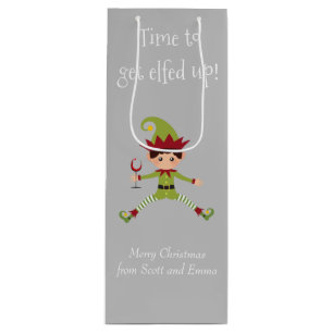 Funny Elf Christmas Elfed Up Wine Gift Bag