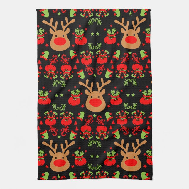 Funny Elf Christmas Wrapping Kitchen Towel (Vertical)